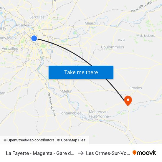 La Fayette - Magenta - Gare du Nord to Les Ormes-Sur-Voulzie map