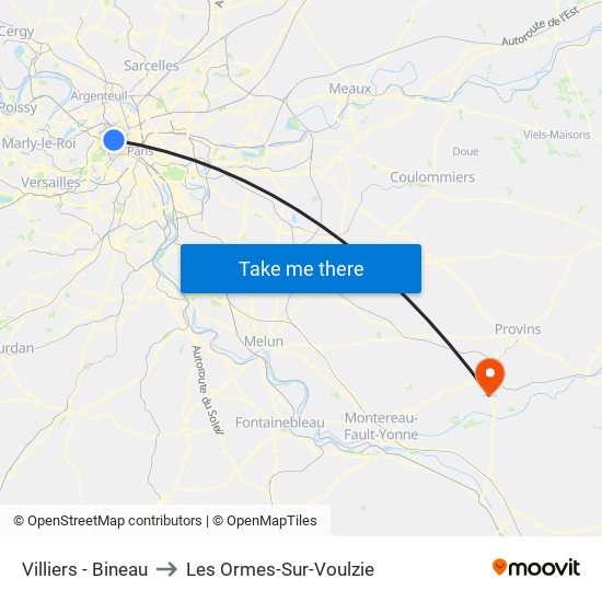 Villiers - Bineau to Les Ormes-Sur-Voulzie map