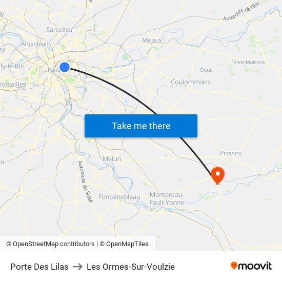 Porte Des Lilas to Les Ormes-Sur-Voulzie map