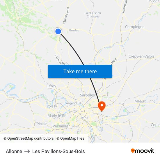 Allonne to Les Pavillons-Sous-Bois map