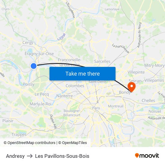 Andresy to Les Pavillons-Sous-Bois map