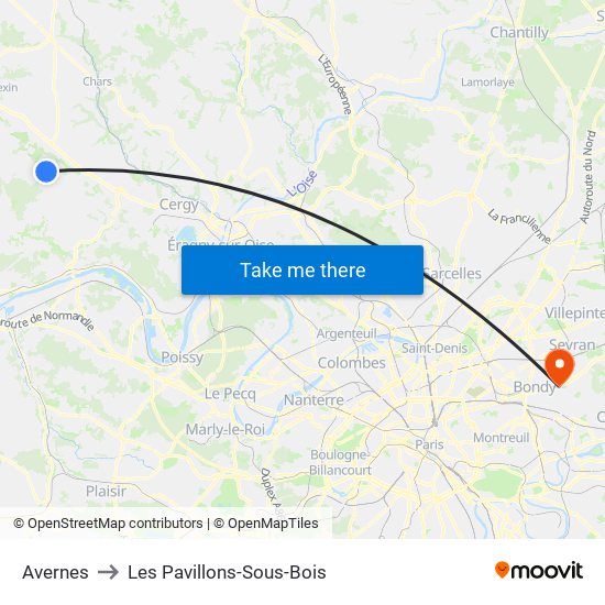 Avernes to Les Pavillons-Sous-Bois map