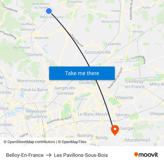 Belloy-En-France to Les Pavillons-Sous-Bois map