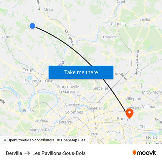 Berville to Les Pavillons-Sous-Bois map