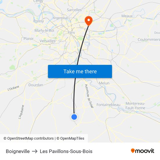 Boigneville to Les Pavillons-Sous-Bois map