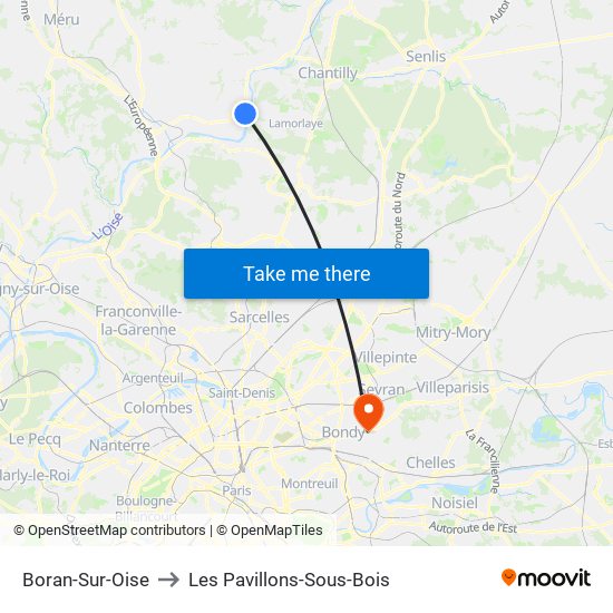 Boran-Sur-Oise to Les Pavillons-Sous-Bois map