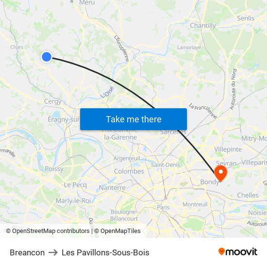 Breancon to Les Pavillons-Sous-Bois map