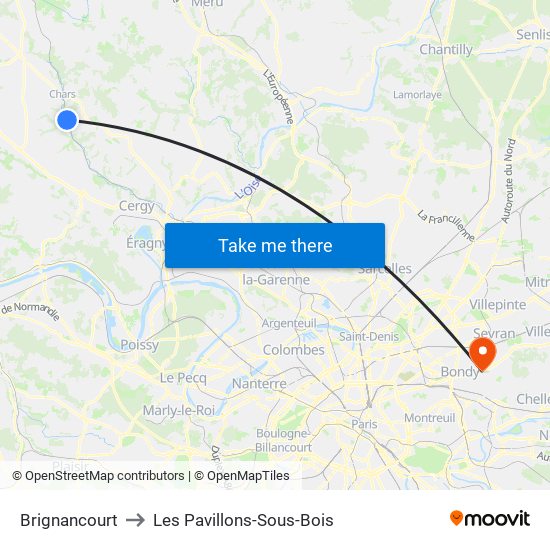 Brignancourt to Les Pavillons-Sous-Bois map