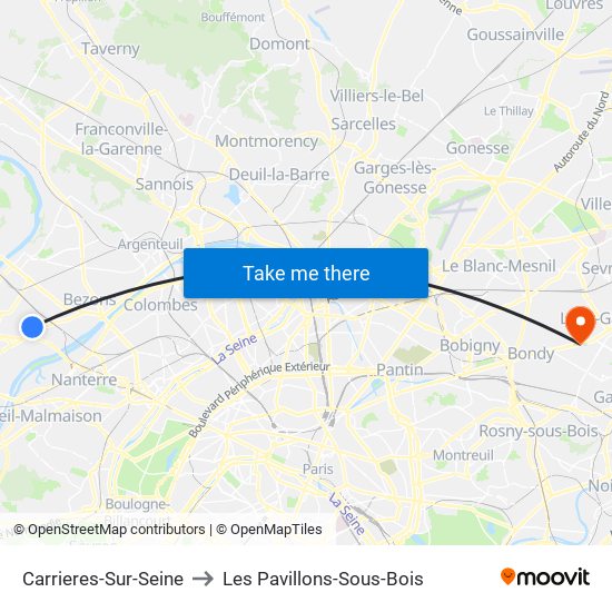 Carrieres-Sur-Seine to Les Pavillons-Sous-Bois map