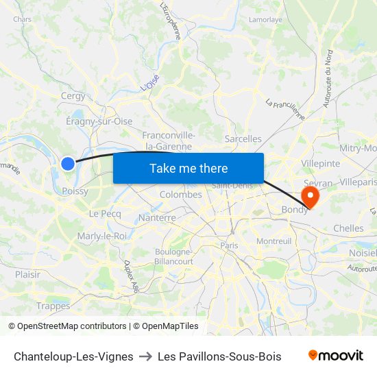 Chanteloup-Les-Vignes to Les Pavillons-Sous-Bois map