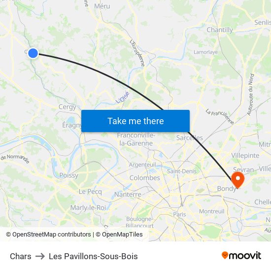 Chars to Les Pavillons-Sous-Bois map