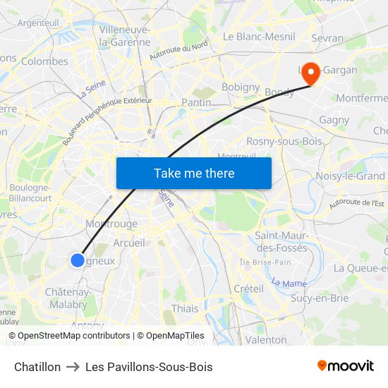 Chatillon to Les Pavillons-Sous-Bois map