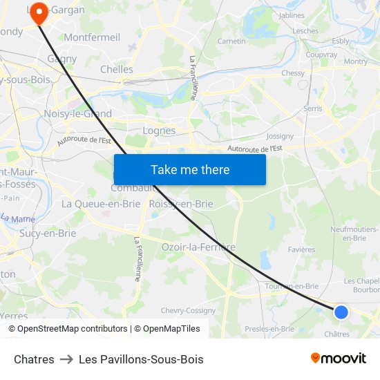 Chatres to Les Pavillons-Sous-Bois map