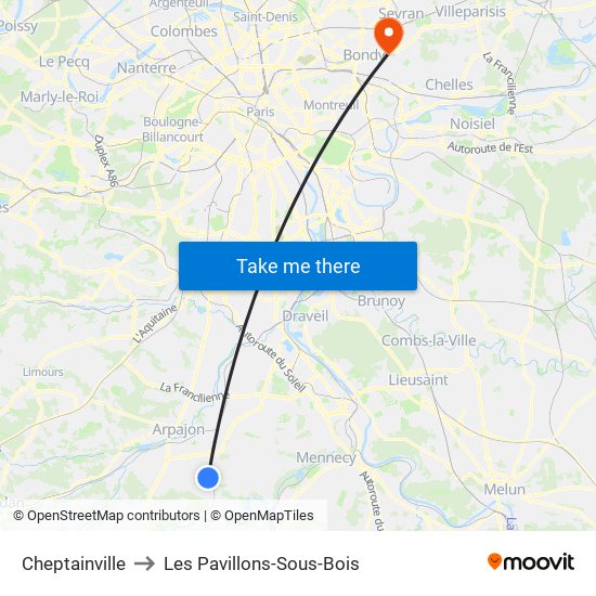 Cheptainville to Les Pavillons-Sous-Bois map