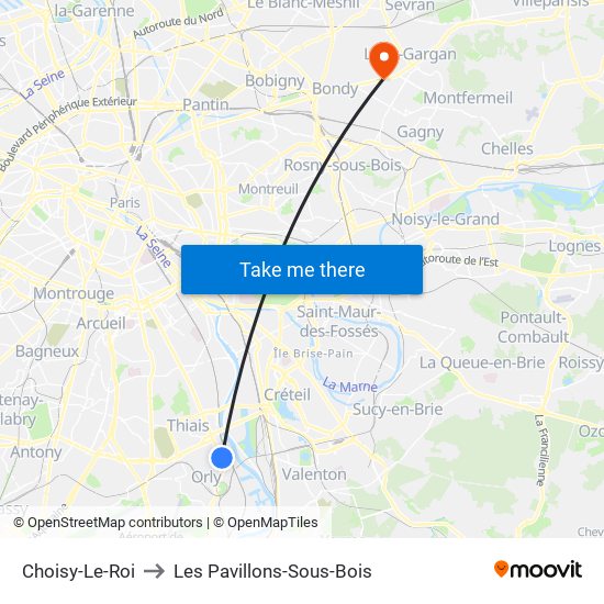 Choisy-Le-Roi to Les Pavillons-Sous-Bois map