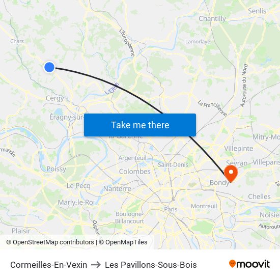 Cormeilles-En-Vexin to Les Pavillons-Sous-Bois map