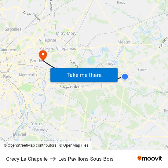 Crecy-La-Chapelle to Les Pavillons-Sous-Bois map