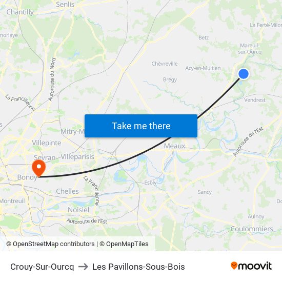 Crouy-Sur-Ourcq to Les Pavillons-Sous-Bois map