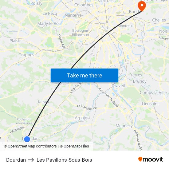 Dourdan to Les Pavillons-Sous-Bois map