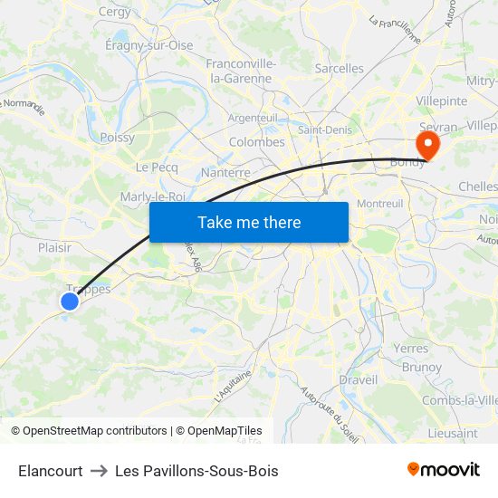 Elancourt to Les Pavillons-Sous-Bois map
