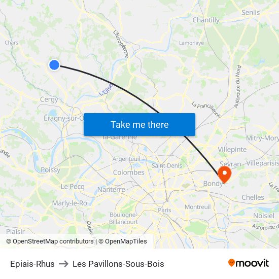 Epiais-Rhus to Les Pavillons-Sous-Bois map