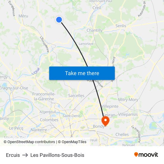 Ercuis to Les Pavillons-Sous-Bois map