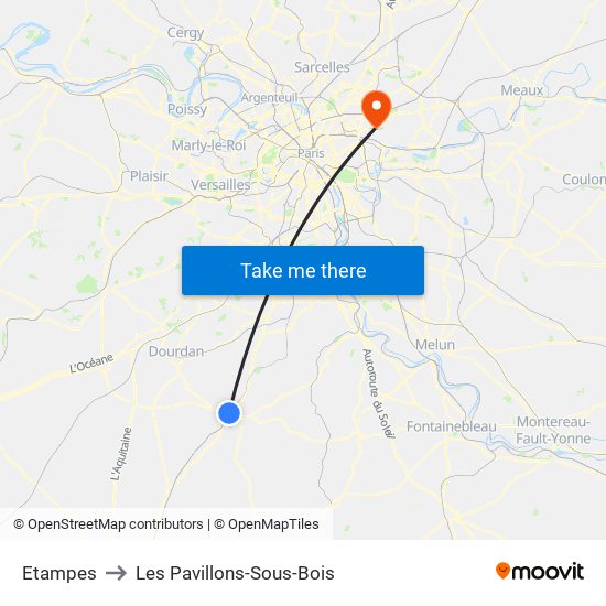 Etampes to Les Pavillons-Sous-Bois map