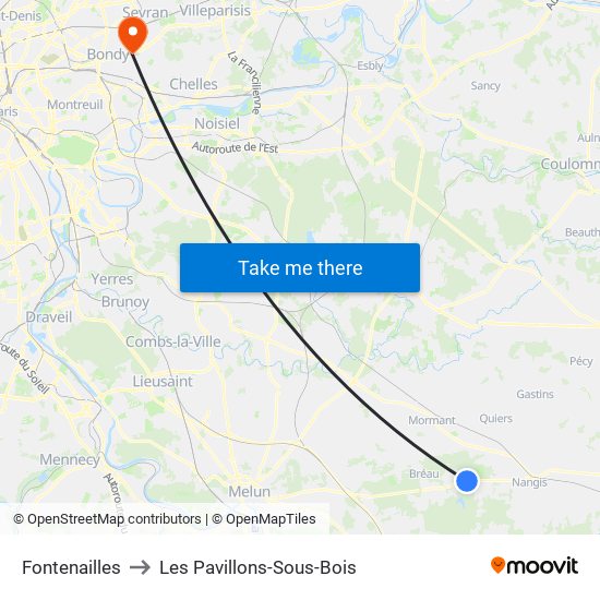 Fontenailles to Les Pavillons-Sous-Bois map