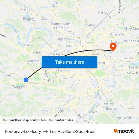 Fontenay-Le-Fleury to Les Pavillons-Sous-Bois map