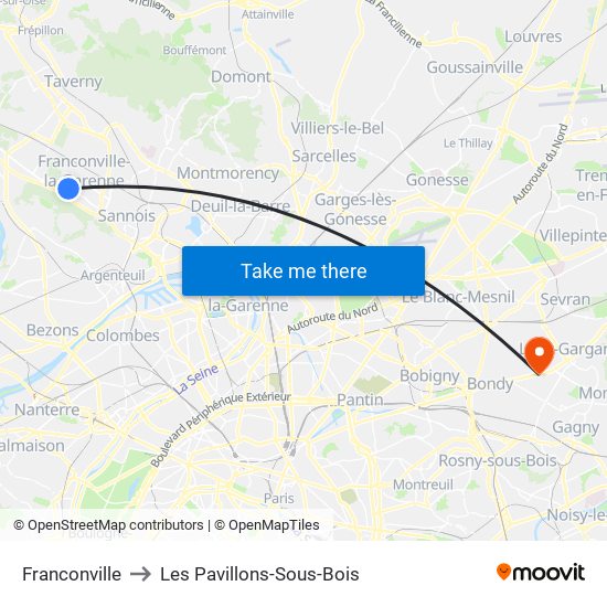Franconville to Les Pavillons-Sous-Bois map
