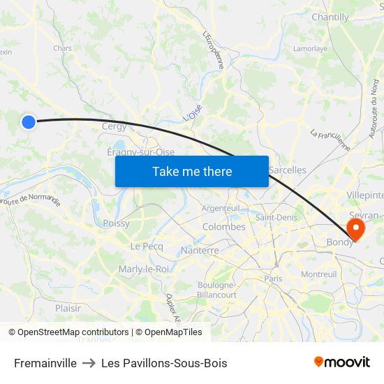 Fremainville to Les Pavillons-Sous-Bois map