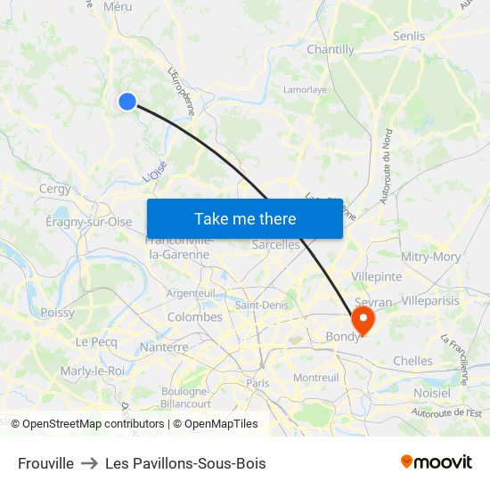 Frouville to Les Pavillons-Sous-Bois map