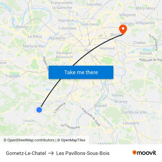 Gometz-Le-Chatel to Les Pavillons-Sous-Bois map