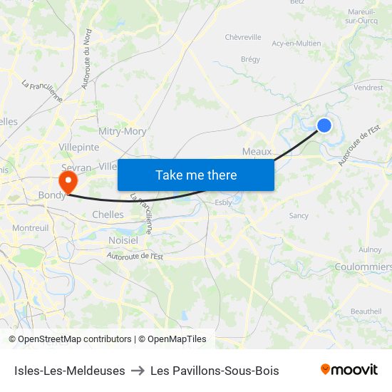 Isles-Les-Meldeuses to Les Pavillons-Sous-Bois map