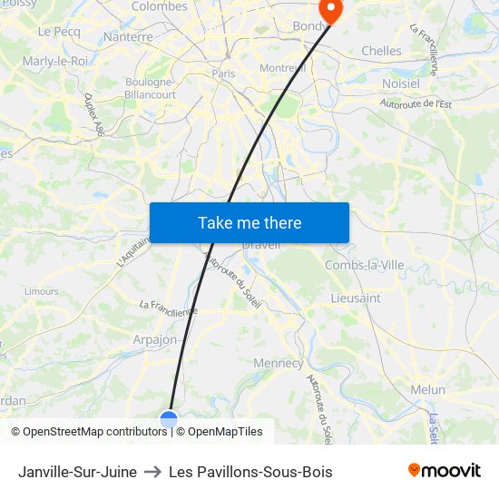 Janville-Sur-Juine to Les Pavillons-Sous-Bois map