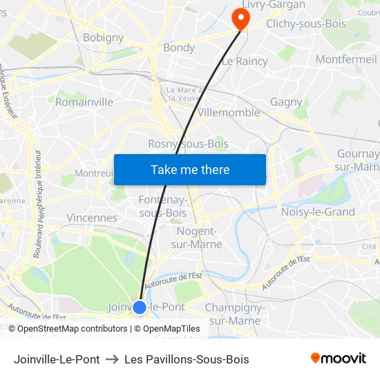 Joinville-Le-Pont to Les Pavillons-Sous-Bois map