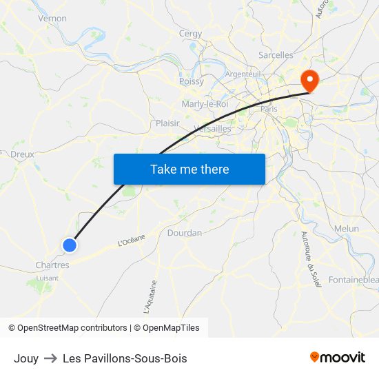 Jouy to Les Pavillons-Sous-Bois map