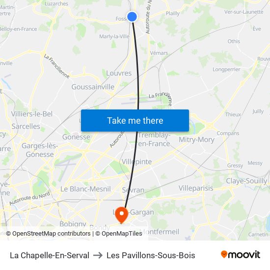 La Chapelle-En-Serval to Les Pavillons-Sous-Bois map