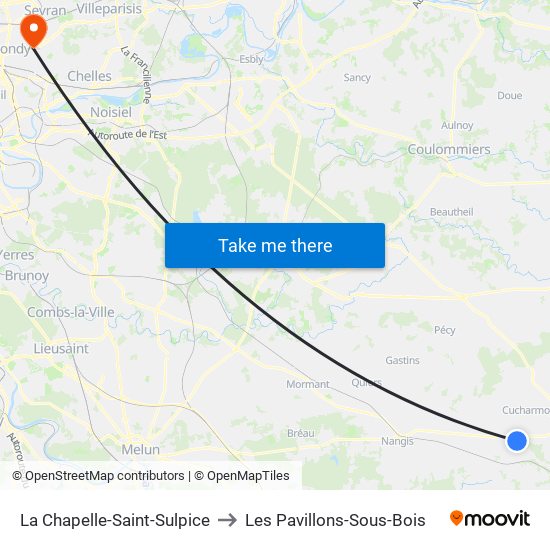 La Chapelle-Saint-Sulpice to Les Pavillons-Sous-Bois map