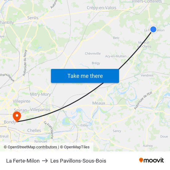 La Ferte-Milon to Les Pavillons-Sous-Bois map