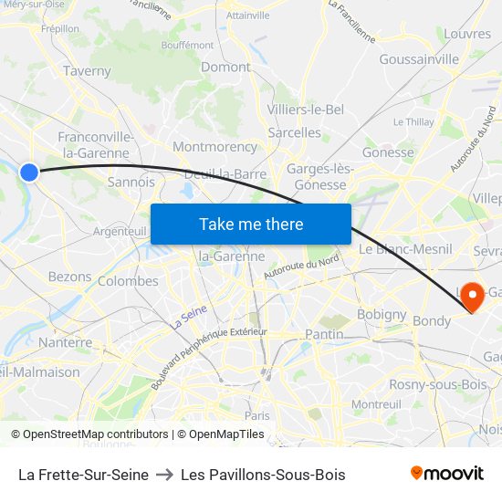 La Frette-Sur-Seine to Les Pavillons-Sous-Bois map