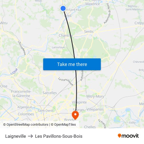 Laigneville to Les Pavillons-Sous-Bois map