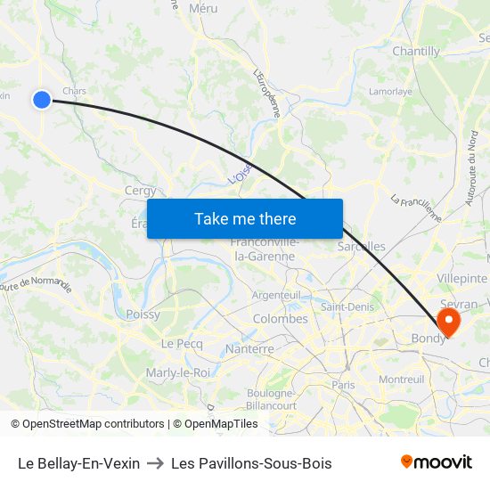 Le Bellay-En-Vexin to Les Pavillons-Sous-Bois map