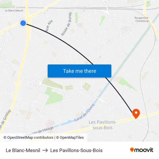 Le Blanc-Mesnil to Les Pavillons-Sous-Bois map