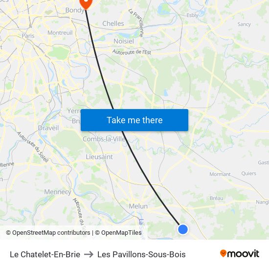 Le Chatelet-En-Brie to Les Pavillons-Sous-Bois map