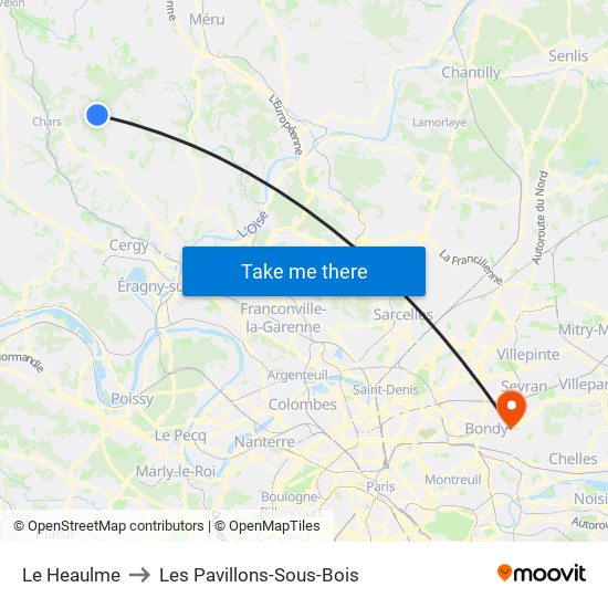 Le Heaulme to Les Pavillons-Sous-Bois map