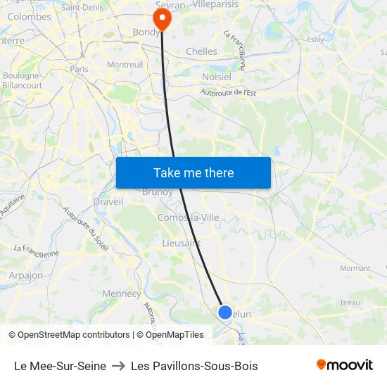 Le Mee-Sur-Seine to Les Pavillons-Sous-Bois map