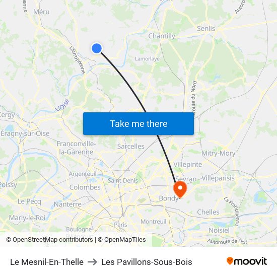 Le Mesnil-En-Thelle to Les Pavillons-Sous-Bois map