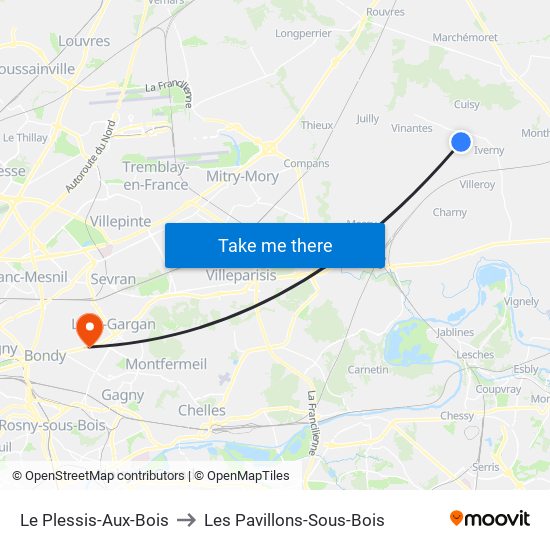 Le Plessis-Aux-Bois to Les Pavillons-Sous-Bois map