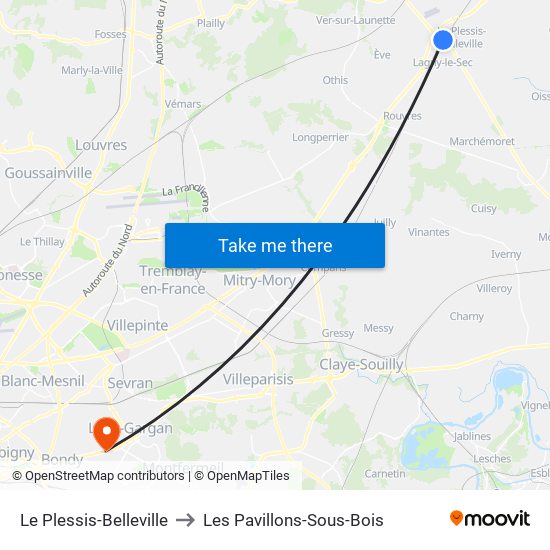 Le Plessis-Belleville to Les Pavillons-Sous-Bois map